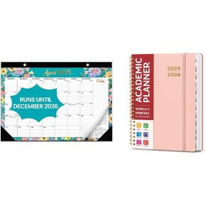 Desk Calendar 2025-2026, 21 Months Calendar Runs from April 2025 to December 2026 and Academic Planner 2025-2026