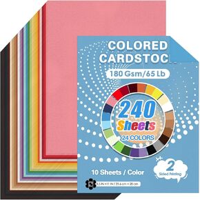 240 Sheets Colored Cardstock Bulk 180gsm Colored Paper 8.5" x 11", Assorted Colors Card Stock Print Paper for School Office DIY Craft Card Making