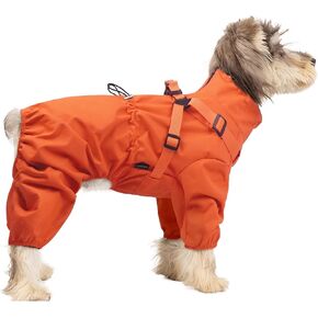 BRKURLEG Dog Raincoat for Small Dogs, Small Dog Rain Jacket with Harness Built in, Waterproof 4 Legs Pet Raincoats, Puppy Outdoor Jacket with Reflective Strip, Orange, XXL