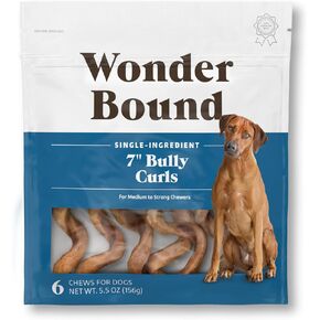 Amazon Brand - Wonder Bound Bully Curls, All-Natural, Highly Digestible, Long Lasting Dog Beef Treats, 7 inch, 6 Count