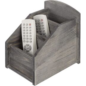 MyGift Burnt Solid Wood TV Remote Control Holder with 3 Compartments, Media Storage Organizer Caddy, Office Desktop Supplies Rack