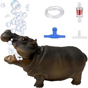 Fish Tank Bubbler Decorations Aquarium Ornament Kit with Air Stone Pump - Hippo Aquarium Decor (8.2ft Tube)