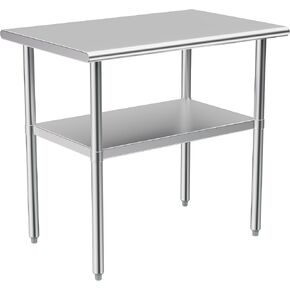 Stainless Steel Table for Prep & Work, NSF Metal Commercial Heavy Duty Table with Adjustable Under Shelf and Foot for Restaurant, Home and Hotel (24x36in)