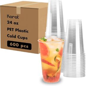 Karat [1,000 ct] 24oz Plastic Cups, Clear Disposable Cold Cup for Iced Coffee, Smoothies, and More, 98mm (C-KC24)