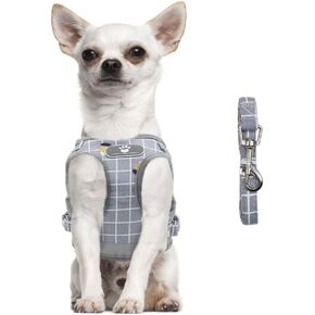 Feimax Soft Mesh Mesh Dog Harness and Leash مجموعة للمشي ، لا يوجد سحب جرو قابل للتعديل جرو سترن في الجرو للجرو المتوسطة الصغيرة الكلاب والقطط (XS (الصدر 10.2-11.4 ''/26-29 سم) ، khaki منقوشة)