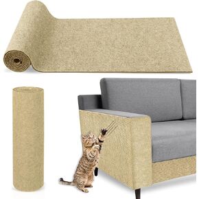 118.11 "X15.8" Cat Scratch Hat ، DIY سجادة خدش القطط ذاتية القابلة للذات ، وخدوش الجدار للقطط الداخلية ، وحامي الأثاث الزاوية ، وسادة خدش النسيج للقطط (البيج)