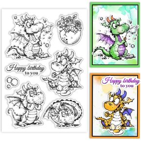 GLOBLELAND Cartoon Dragon Clear Stamps 6.3x4.33in Silicone Stamps for DIY Scrapbooking Photo Album Decorative Cards Making