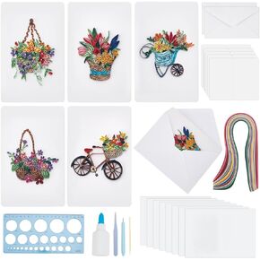 Webeedy 20 Sets Quilling Kit للبالغين المبتدئين DIY زهرة سلة سلة QUILLING BLANK CARD KIT 5 أنماط مجموعة من بطاقات ميت سلة زهرة مع تعليمات عيد ميلاد عيد الميلاد