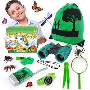 Kids Explorer Kit & Bug Casher Kit ، معدات التخييم للأطفال ، مجموعة استكشاف في الهواء الطلق مع حقيبة ظهر ومنظار ، ألعاب مغامرة خارجية مثالية للبنين الفتيات 3-12
