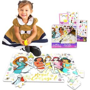 Disney Princess Floor Puzzle for Kids ، Toddlers - Princess 46 Piece Puzzle Backble مع ملصقات وأكثر | ألعاب الأميرة ديزني والألعاب