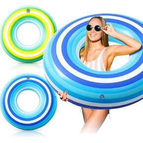 Shinyrelief 2 حزمة 50 '' عملاق قابلين للنفخ ، تطفو مع حامل الكوب خمر شريط كبير بركة تطفو على الخواتم البالغة للبالغين خواتم جولة الشاطئ لحفلة الصيف ، والأزرق الأخضر الأصفر