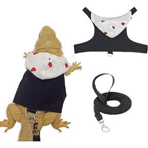 Bearded Dragon Lizard Hoodie Leash Suit Reptile pet Outdoor Chest Harness Chameleon Squirrel Leash Hooded Clothes Suitable for Bearded Dragon Lizard Reptiles（Red hat）