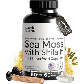 Sea Moss with Shilajit 5-in-1 Superfood Capsules - Sea Moss Supplement with Bladderwrack, Burdock Root & Black Pepper - Enhanced Absorption & Vitality - 2705 mg per Serving (60 ct)