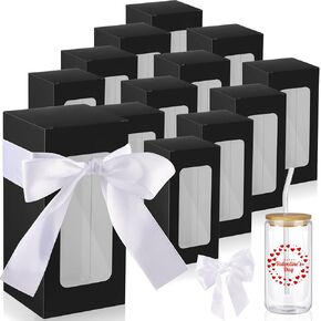 Fulmoon 36 Sublimation Glass Gift Boxes with Ribbon Sets, Christmas Thank You Tumbler Cup Exhibition Boxes, Shipping Blanks Sublimation Gift Wrapping for 12 16 18oz Glass Cup(White)