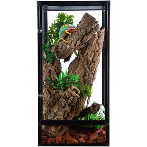 REPTI ZOO 18" x 18" x 35" Front Opening Chameleon Cage with 3-Sided Metal Mesh, 48 Gallon Screen Vertical Terrarium with Background Sticker, Tall Enclosure for Chameleon, Tree Frog, Arboreal Reptiles