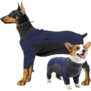 Dog Winter Coat - Soft, Warm, Windproof Fleece Dog Sweatshirt - High Neck Full Body Onesie for Walking, Hiking, Travel, Home Wear - Blue Grey XXS