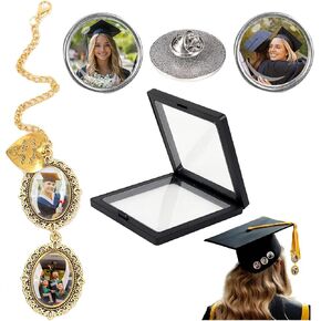 4pcs تخرج شرابة السحر ، مخصصة 2025 عتيقة Gold Tassel Charm & Badges ، أنا دائما معك سحر صورة تذكارية مخصصة لزخارف الغطاء