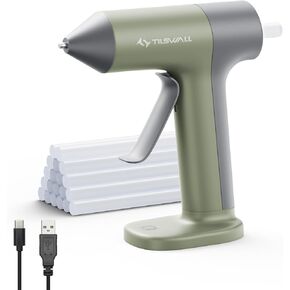 Tilswall 4V Glue Gun ، مسدس الغراء الساخن اللاسلكي مع التسخين السريع في الثلاثينيات ، و 2000 مللي أمبير من النوع C القابل لإعادة الشحن ، و 20 عصا غراء ، وفوهة مضادة للانحدار ، وإغلاق السيارات ، ومسدس الغراء الصغير لصياغة-Olive-Green