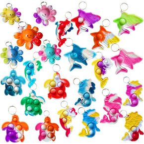 Bulk 25 Packs Ocean Animal Fidget Mini Bop Keychain Rainbow Push Toy For Friend Friend Firth