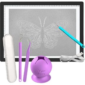 iVyne Rechargeable A4 Light Pad & Vinyl Weeding Tool Kit – LED Light Board for Tracing & Weeding, Suction Scrap Collector, Tweezers & Weeder for Cricut & Silhouette – Ultra-Thin & Portable – Black & P