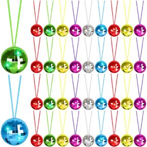 48 Pack Assorted Color Disco Ball Necklaces 70s Disco Party Necklaces 1.57 Inch Mirror Disco Ball Costume Necklaces For Birthday Parties, Festival Accessories Disco Party Favor Decoration