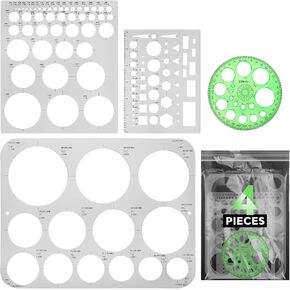 Circle Template & Stencil 4-Pack Set Drafting Templates for Architecture, Engineering, Art Design, Office & School Multi-Size Reusable Drafting Tools