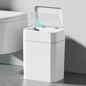 CEROELDA 2 Pack Motion Sensor Bathroom Trash Can with Lid, 2.6 Gallon Small Smart Automatic Touchless Garbage Can, Slim Waterproof Plastic Wastebasket for Bedroom Office Toilet, White
