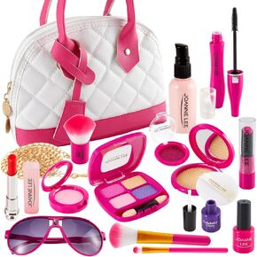 مجموعة مكياج Hersity Kids for Girls Play Play مجموعة ألعاب مزيفة مكياج مع حقيبة مستحضرات تجميلية للأميرة الصغيرة الفتيات الصغيرات العمر 3 4 6-8 ، الوردي