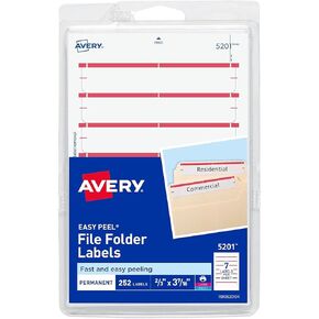 Avery 05201 طباعة أو كتابة ملصقات مجلد ملف ، 1/3 قطع ، شريط أحمر داكن ، 252/حزمة