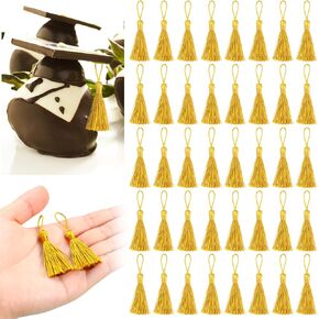 Suncalla 100 Pcs Graduation Mini Tassel for Crafts Gold Tassels Bookmarks Mini Small Craft Tassels 6cm Long for Graduation Decoration Chocolates Decor, Keychain Making
