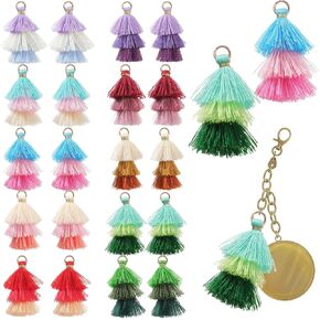Dingion 100Pcs Tiny Tri Layered Keychain Tassels Mini Tassel Craft Jewelry Making Tassel for Earring Bookmark(Fresh Colors)