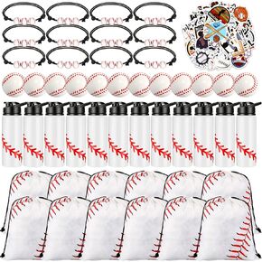 Leifide 148 PCS Baseball Party Gifors Baseball Team Gifts تشمل زجاجة مياه البيسبول رباطية Goodie Bags معصم البيسبول ملصقات كرة الإجهاد لمستلزمات عيد ميلاد المراهقين الرياضية في سن المراهقة
