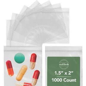 أكياس حبوب منع الحمل - 1.5 "× 2" (1000 عدد) ، 2 مل - أكياس صغيرة من البلاستيك الصافية مع سحاب قفل القفل - أكياس وجبة خفيفة صغيرة إضافية ، مجوهرات ، عشرة سنتات ، أكياس فيتامين
