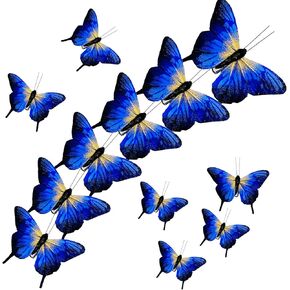 6pcs Feather Butterfly Clip On Artificial Blue Butterflies for Crafts 3D Butterflys Decorations for Tree Floral Arrangements Halloween Thanksgiving Ornaments（6pcs）
