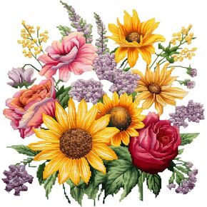 51buyoutgo Flowers 11ct Cross Stitch Kits, 11 CT Funny Pre Printed Counted Stamped Cross Stitch Embroidery Needlepoint Patterns Kits for Adults Beginners Crossstitch 30x30 cm