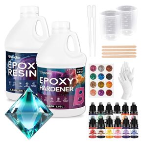 Epoxy Resin kit 1 Gallon, deep Pour epoxy Resin,Crystal Clear&high Gloss, Strong, Durable, no Yellowing, no Bubbles, for DIY Art, Jewellery, Table top, molds, Wood Art, Easy to Mix 1:1 Ratio