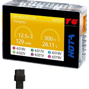 Hota T6 1-6S Lipo Battery Charger ، RC Smart Battery Charger مع 300W XT60/PD مدخلات مزدوجة ، 15A COM CAR CAR Support PD3.0 وبروتوكولات الشحن السريع QC مع Language