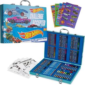 Hot Wheels Colored Pencils Art Supplies 130 pcs Drawing Kit School Supplies Painting Girls Drawing Pencils Art Kit Travel Case with Crayons Arts and Crafts for Kids 4-12