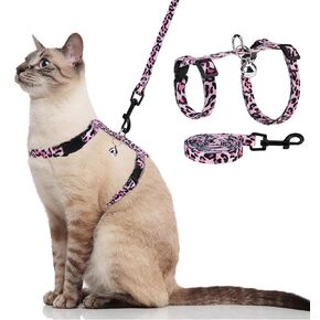 PAWCHIE Cat Harness and Leash Set, Cats Escape Proof-Adjustable Kitten Harness Lightweight Soft Outdoor Walking Travel Pet Safe Harness, Puppy Harness for Girl Cats Bunny Rabbit Small Dog, Pink S