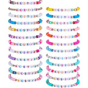Sureio 24 PCS ملونة Bestie Bestie Friendshipets Bracelets Surfer Surfer Stretch Edged Kids Bracelet for Girls Women School Tween Girl Party Favors