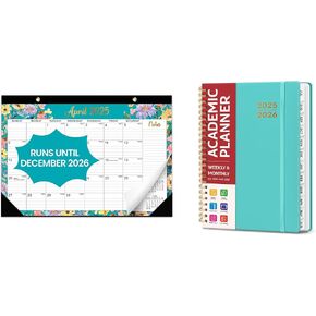 Desk Calendar 2025-2026, 21 Months Calendar Runs from April 2025 to December 2026 and Academic Planner 2025-2026