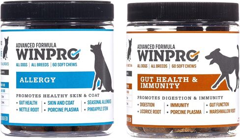 Winpro All-Natural Allergy Bundle و Gut Health حزمة ، 120 مضغ ، ومضغ ناعم خالٍ من البلازما ، مما يوفر الراحة من الجلد المهيج ، والصحة الهضمية والمناعة in Kuwait