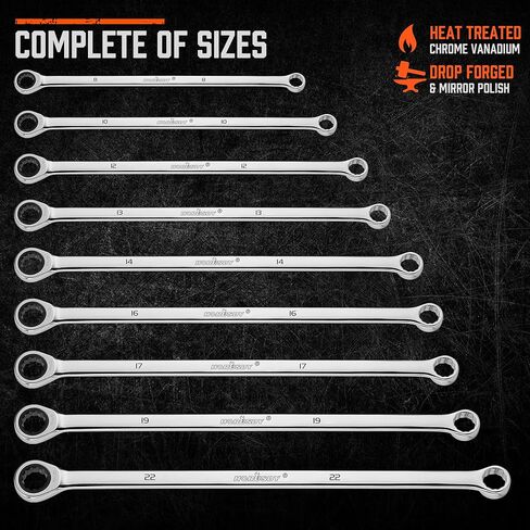 HORUSDY 9-Pece Metric Offset Box Wrench Set with Rolling Pouch, 75-Degree, Metric 6-24mm, CR-V Steel in Kuwait
