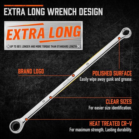 HORUSDY 9-Pece Metric Offset Box Wrench Set with Rolling Pouch, 75-Degree, Metric 6-24mm, CR-V Steel in Kuwait