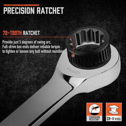 HORUSDY 9-Pece Metric Offset Box Wrench Set with Rolling Pouch, 75-Degree, Metric 6-24mm, CR-V Steel in Kuwait