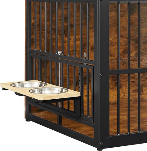 Dog Crate Furniture, 48 Inch Dog Kennel Furniture, Wooden Dog Crate Furniture Large Breed with Rotating Bowls, Heavy Duty Dogs Cage Furniture Indoor, Decorative Crates End Table, Brown in Saudi Arabia
