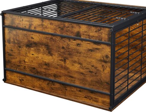 Dog Crate Furniture, 48 Inch Dog Kennel Furniture, Wooden Dog Crate Furniture Large Breed with Rotating Bowls, Heavy Duty Dogs Cage Furniture Indoor, Decorative Crates End Table, Brown in Saudi Arabia