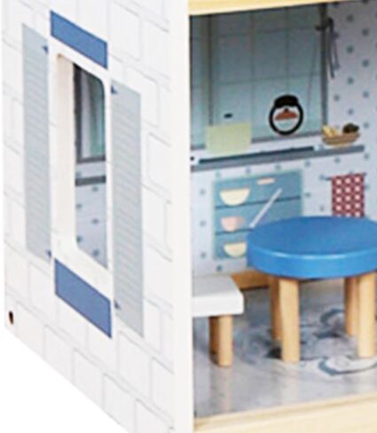Lil' Jumbl Kids Wooden Dollhouse, 17-Piece Accessories & Furniture are Included, with Balcony & Stairs, 3 Story Easy to Assemble Doll House Toy - Blue in Saudi Arabia