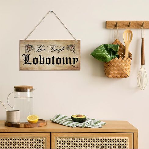 Live Laugh Lobotomy Sign, Farmhouse Home Decor, Hanging Printed Wooden Plaque Decor, Happy Wall Decor, Rustic Door Sign, Home Office Hanging Decor, Vintage Halloween Decorations for Indoor Outdoor in Kuwait
