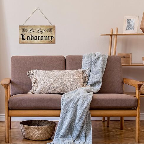 Live Laugh Lobotomy Sign, Farmhouse Home Decor, Hanging Printed Wooden Plaque Decor, Happy Wall Decor, Rustic Door Sign, Home Office Hanging Decor, Vintage Halloween Decorations for Indoor Outdoor in Kuwait
